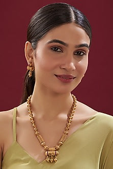 Gold Finish Kundan Polki Temple Long Necklace Set