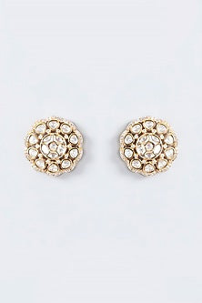 Gold Finish Kundan Polki Stud Earrings