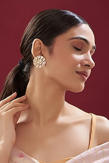 Gold Finish Kundan Polki Stud Earrings