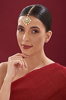 Gold Finish Kundan Polki & Pearl Maang Tikka