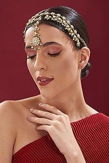 Gold Finish Kundan Polki Mathapatti