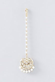 Gold Finish Kundan Polki & Pearl Maang Tikka