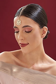 Gold Finish Kundan Polki & Pearl Maang Tikka