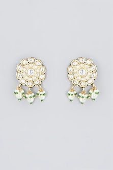 Gold Finish Kundan Polki & Beaded Stud Earrings