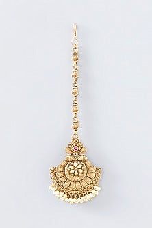 Gold Finish Pearl Temple Maangtikka