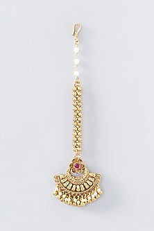 Gold Finish Pearl Temple Maangtikka