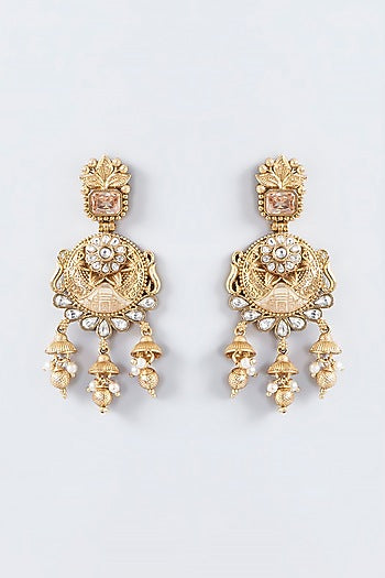 Gold Finish Kundan Polki Dangler Temple Earrings