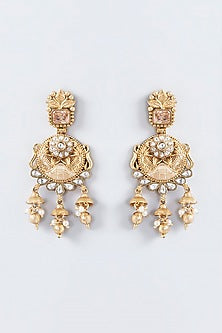 Gold Finish Kundan Polki Dangler Temple Earrings
