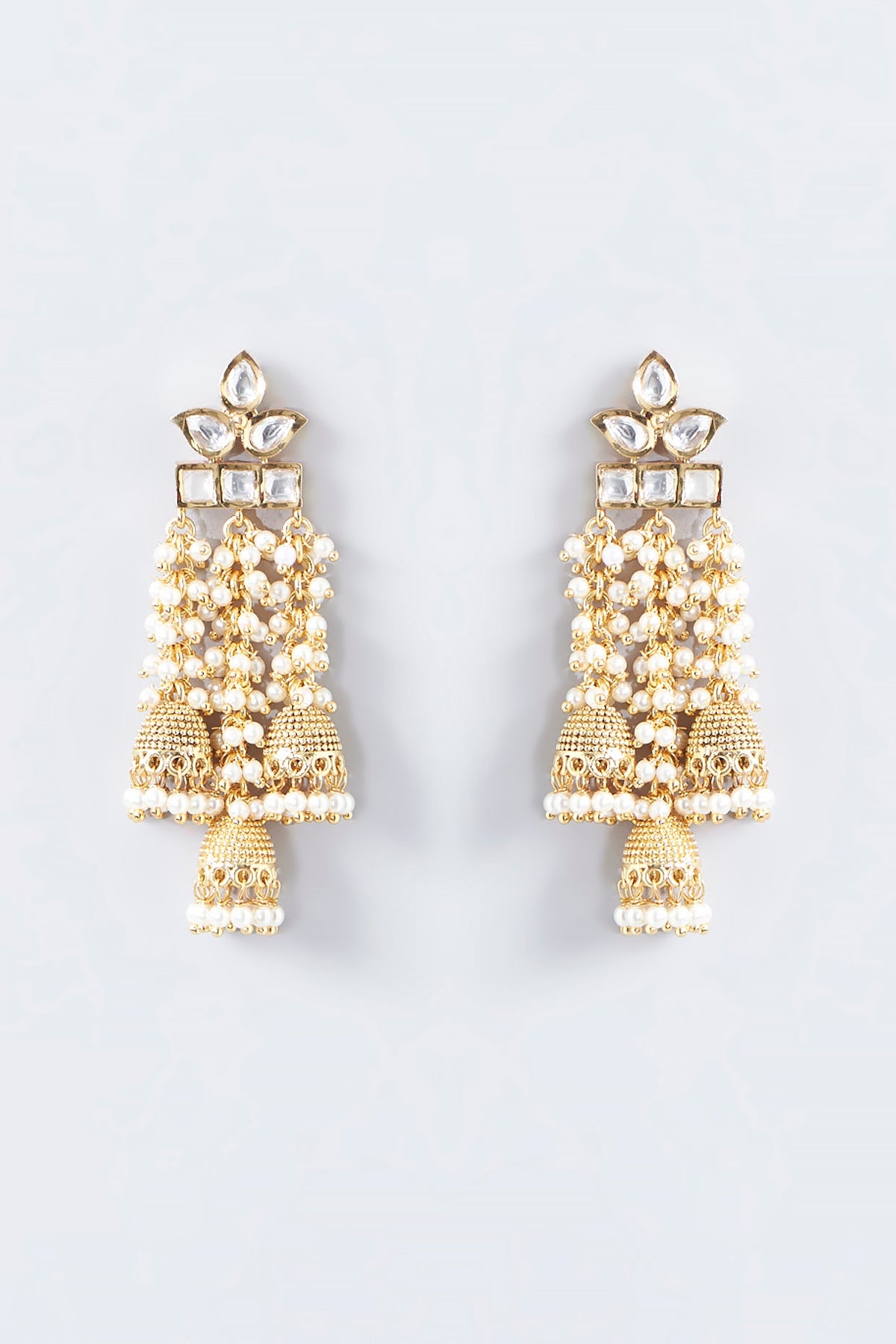 Gold Finish Kundan Polki Temple Dangler Earrings