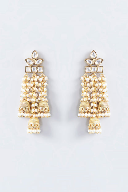 Gold Finish Kundan Polki Temple Dangler Earrings