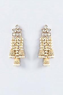 Gold Finish Kundan Polki Temple Dangler Earrings