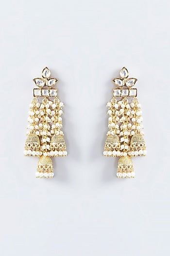 Gold Finish Kundan Polki Temple Dangler Earrings