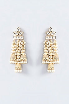 Gold Finish Kundan Polki Temple Dangler Earrings