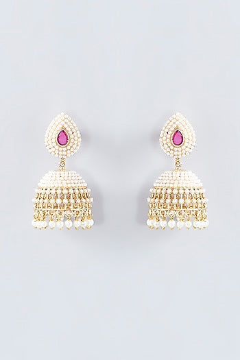 Gold Finish Kundan Polki Temple Jhumka Earrings