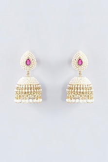 Gold Finish Kundan Polki Temple Jhumka Earrings