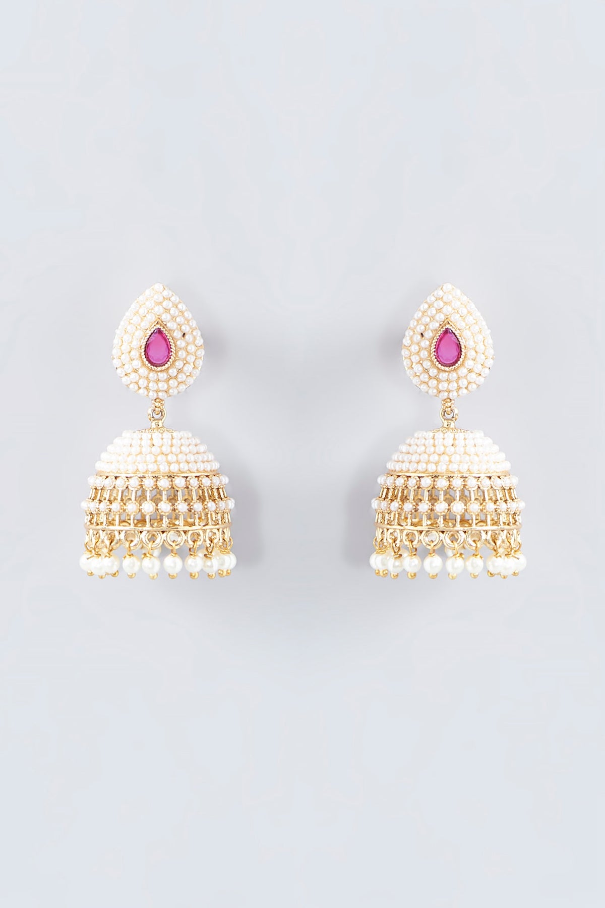 Gold Finish Kundan Polki Temple Jhumka Earrings