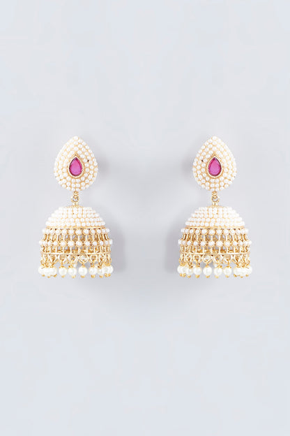 Gold Finish Kundan Polki Temple Jhumka Earrings