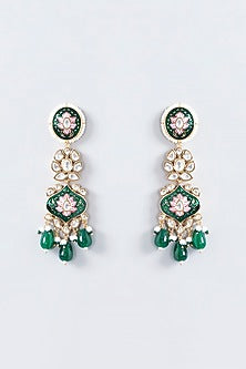 Gold Finish Kundan Polki Dangler Earrings