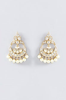 Gold Finish Kundan Polki & Pearl Chandbali Earrings