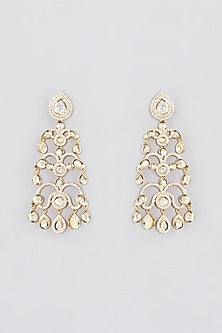 Gold Finish Kundan Polki Dangler Earrings