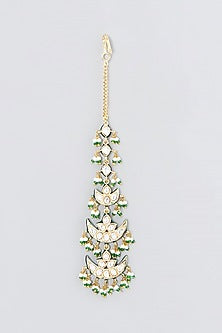 Gold Finish Kundan Polki & Pearl Maang Tikka