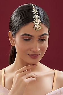 Gold Finish Kundan Polki & Pearl Maang Tikka