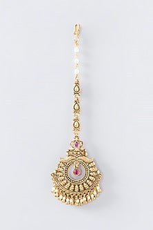 Gold Finish Pearl Temple Maangtikka