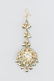 Gold Finish Kundan Polki & Pearl Maang Tikka