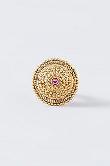 Gold Finish Red Synthetic Stone Ring