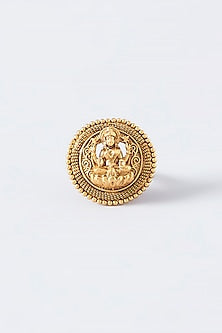 Gold Finish Kundan Polki Temple Ring