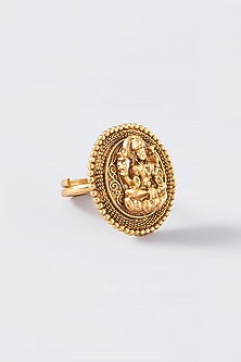 Gold Finish Kundan Polki Temple Ring