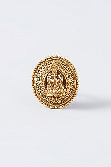 Gold Finish Kundan Polki Temple Ring