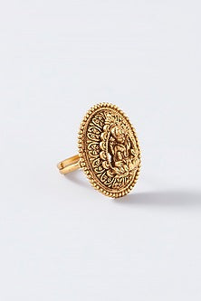 Gold Finish Kundan Polki Temple Ring