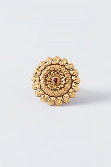 Gold Finish Kundan Polki Temple Ring