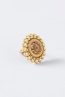 Gold Finish Kundan Polki Temple Ring