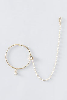 Gold Finish Kundan Polki & Pearl Nose Ring