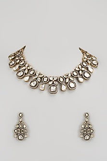 Gold Finish Kundan Polki Necklace Set