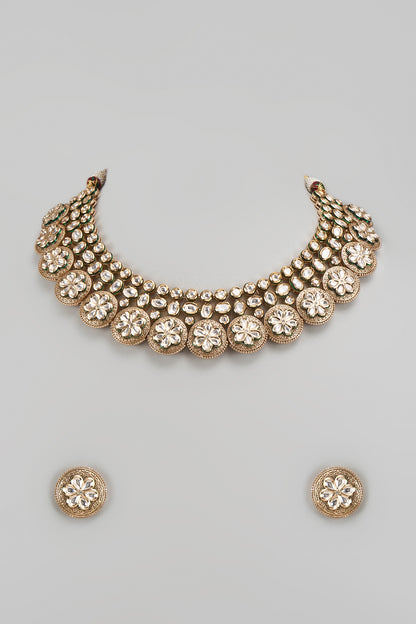 Gold Finish Kundan Polki Necklace Set