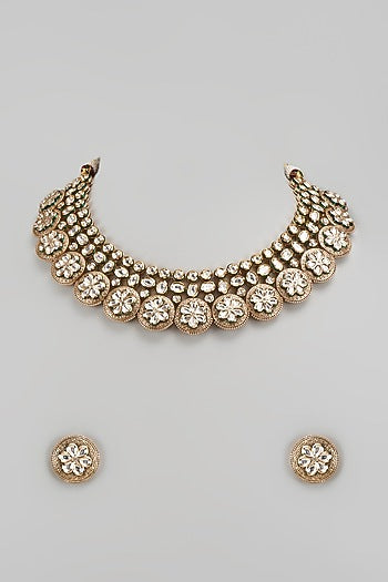 Gold Finish Kundan Polki Necklace Set
