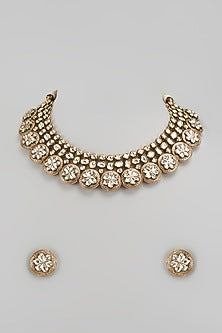 Gold Finish Kundan Polki Necklace Set