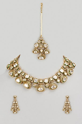 Gold Finish Kundan Polki Necklace Set