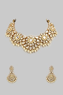 Gold Finish Kundan Polki Necklace Set