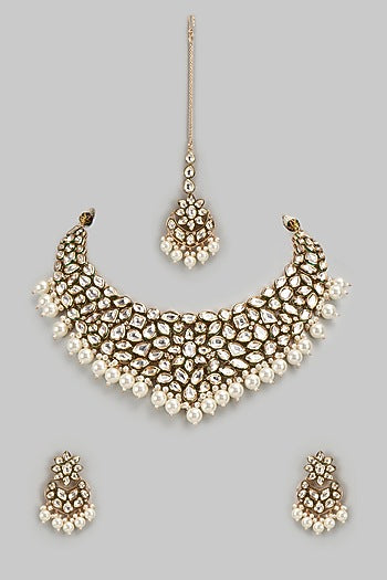 Gold Finish Kundan Polki Necklace Set