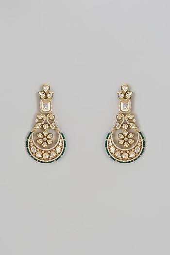 Gold Finish Kundan Polki Chandbaali Earrings