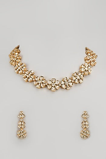 Gold Finish Kundan Polki Necklace Set
