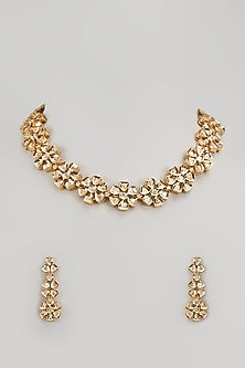 Gold Finish Kundan Polki Necklace Set