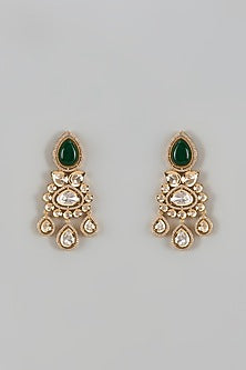 Gold Finish Kundan Polki & Emerald Stone Dangler Earrings