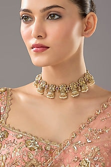 Gold Finish Ruby Synthetic Stone Choker Necklace