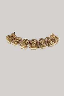 Gold Finish Ruby Synthetic Stone Choker Necklace