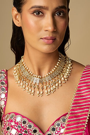 Gold Finish Mixed Metal Necklace